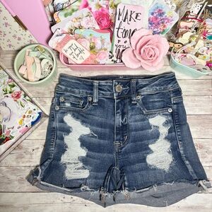 American Eagle Hi-Rise Shortie Distressed Jean Shorts Sz.0 NE(X)T LEVEL STRETCH